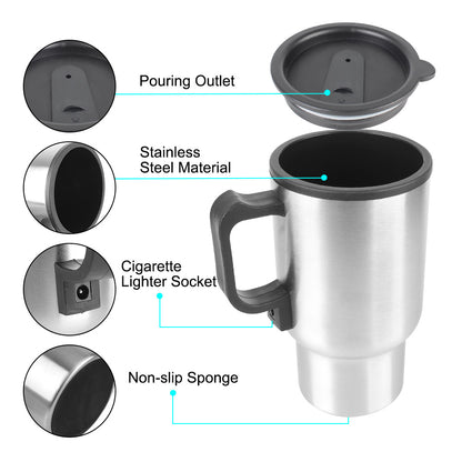 HeatSip Go™: 12V Fast Boil Travel Mug | Portable Electric Kettle for Car