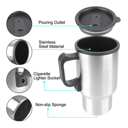 HeatSip Go™: 12V Fast Boil Travel Mug | Portable Electric Kettle for Car